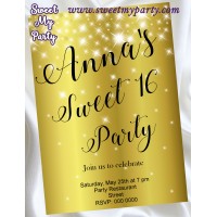 Gold Sparkly Sweet 16 Party Invitation,Gold Sparkly Quinceanera Party Invitation,(12swee)